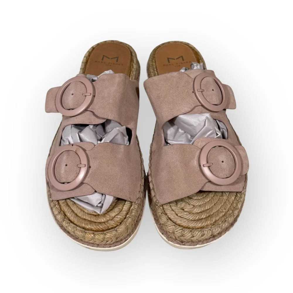 Marc Fisher MlramSA Leather Espadrille Platform Sandals Pink Buckle Slides 8.5​ - Picture 4 of 10